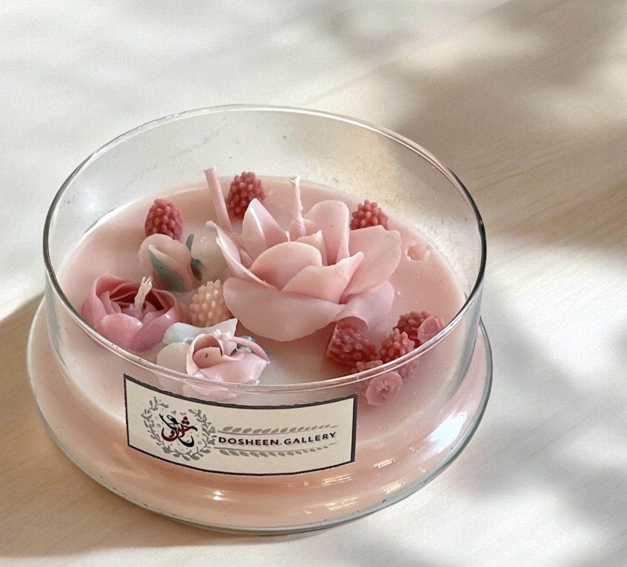 شمع تزئینی گل‌دار در کاسه شیشه‌ای - تصویر 2