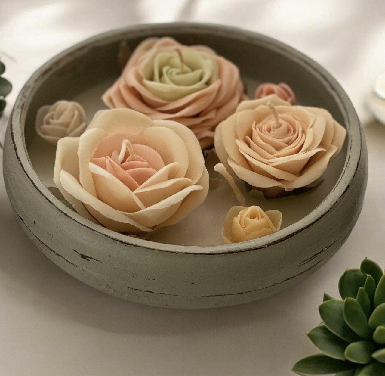 مجموعه شمع‌های رز در کاسه - تصویر 2